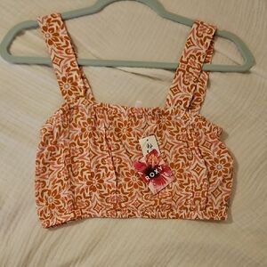 Roxy Orange Smocked Crop Tank Top